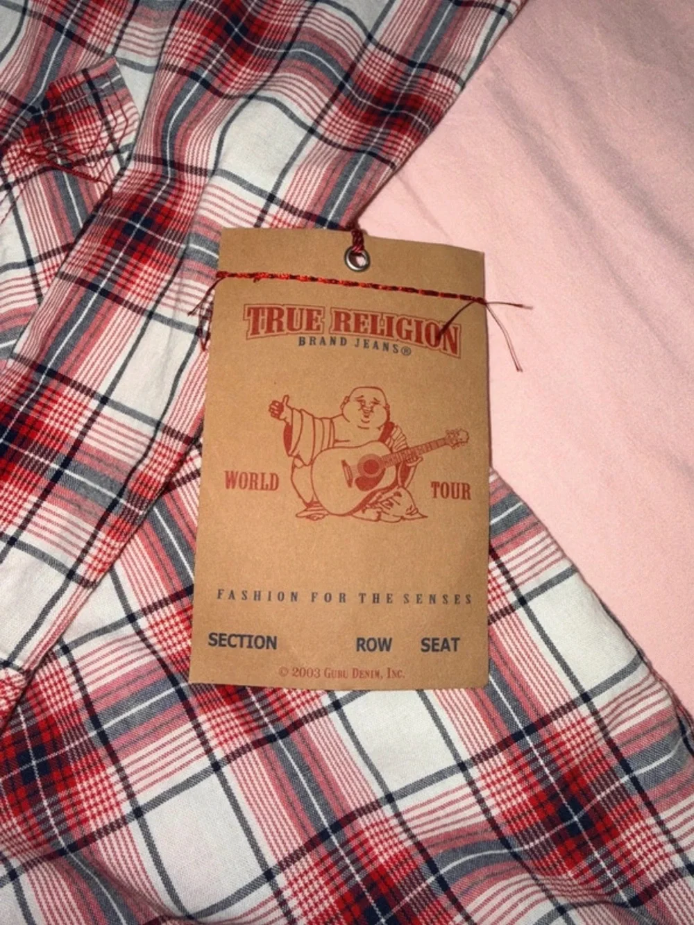 True Religion Red and White Plaid Button-Down Shirt